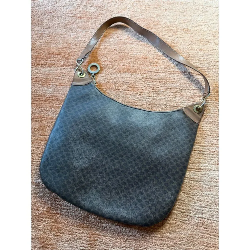 Vintage Celine Paris Brown Macadam Hobo Shoulder Bag Made in Italy